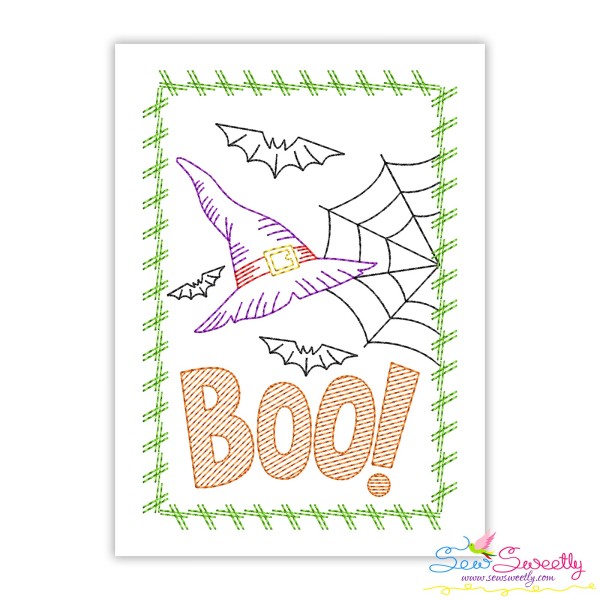 Halloween Cardstock Embroidery Design Pattern- Boo Witch Hat And Web-1