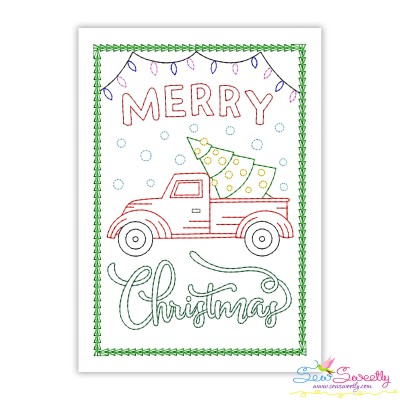 Cardstock Embroidery Design Pattern- Merry Christmas Truck Greeting Card-1