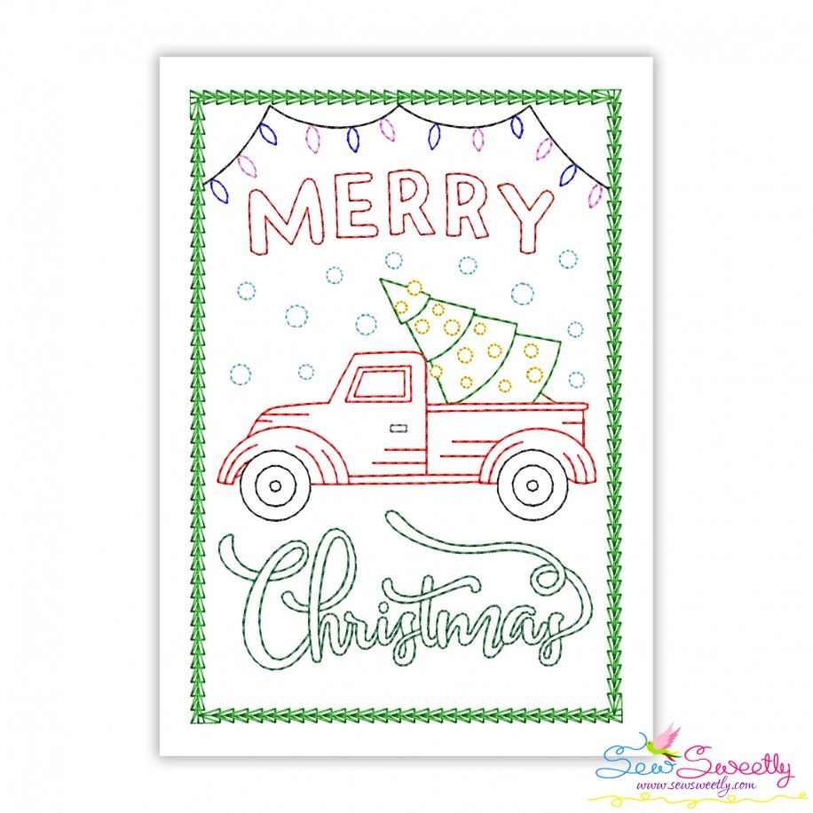 Cardstock Embroidery Design- Merry Christmas Truck Greeting Card- 1