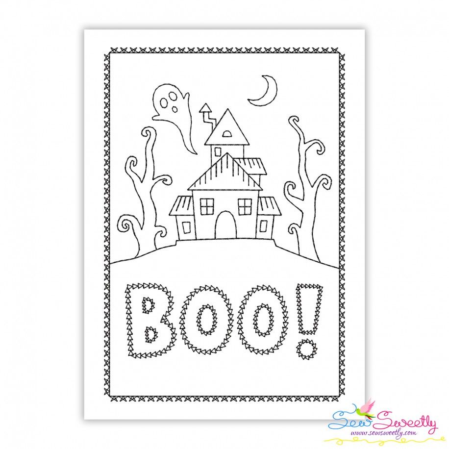 Halloween Cardstock Embroidery Design Pattern- Boo Haunted House-1