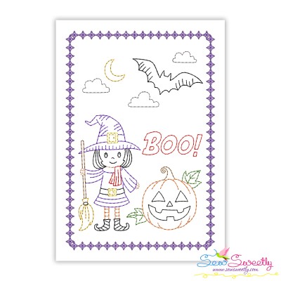 Halloween Cardstock Embroidery Design Pattern- Boo Witch And Pumpkin-1
