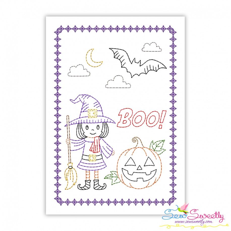 Halloween Cardstock Embroidery Design- Boo Witch And Pumpkin