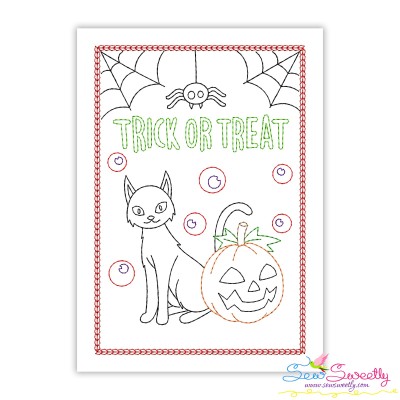 Halloween Cardstock Embroidery Design Pattern- Trick or Treat Cat And Pumpkin-1
