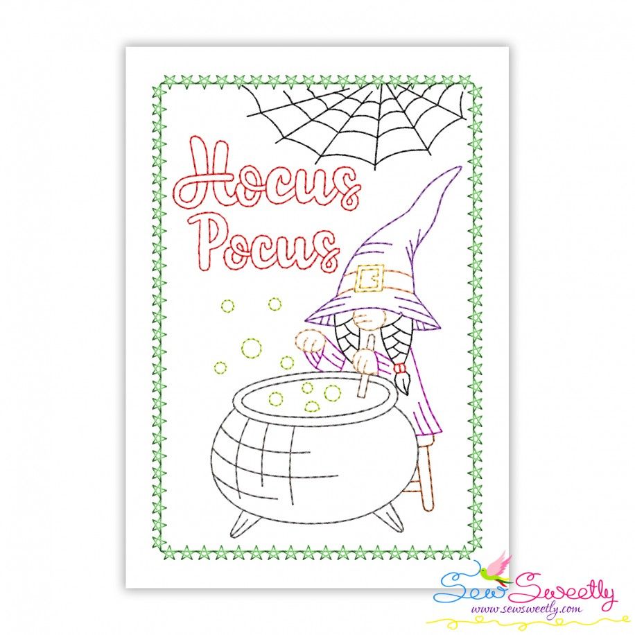 Halloween Cardstock Embroidery Design- Hocus Pocus Gnome Witch
