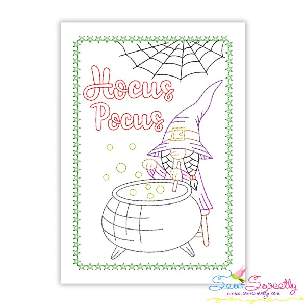 Halloween Cardstock Embroidery Design Pattern- Hocus Pocus Gnome Witch-1