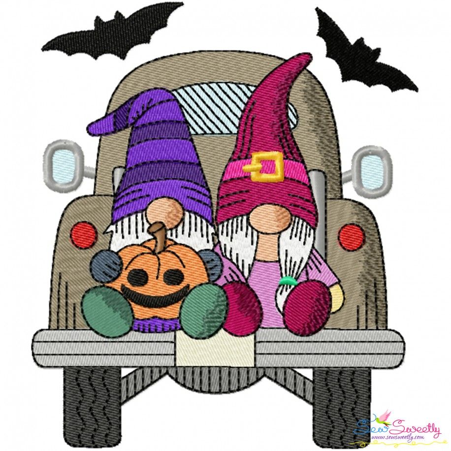 Halloween Truck And Gnomes Embroidery Design Pattern-1