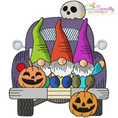 Halloween Truck Gnomes And Pumpkins Embroidery Design Pattern-1