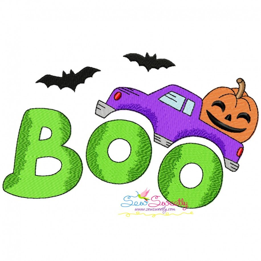 Halloween Monster Truck Pumpkin Boo Embroidery Design- 1