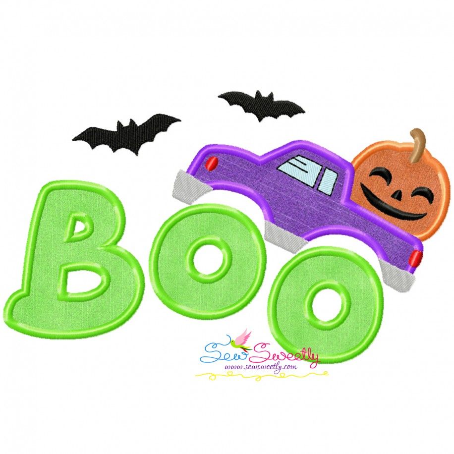 Halloween Monster Truck Pumpkin Boo Applique Design- 1