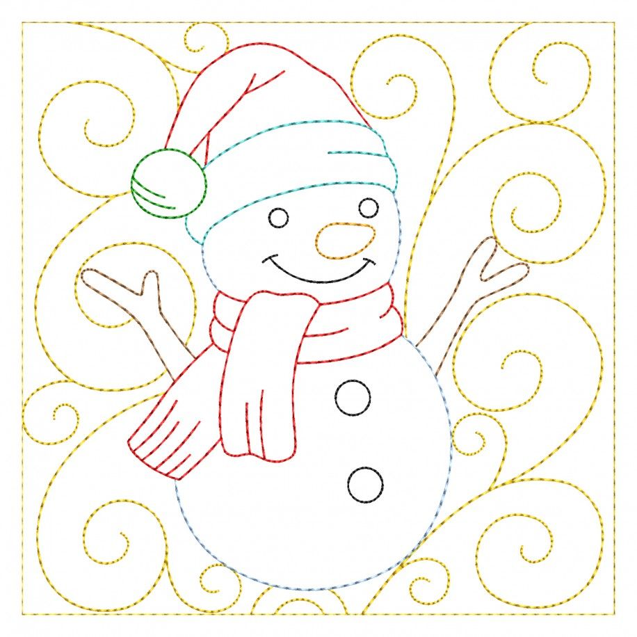 Christmas Quilt Block Snowman Embroidery Design Pattern