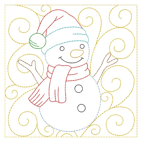 Christmas Quilt Block Snowman Embroidery Design Pattern-1