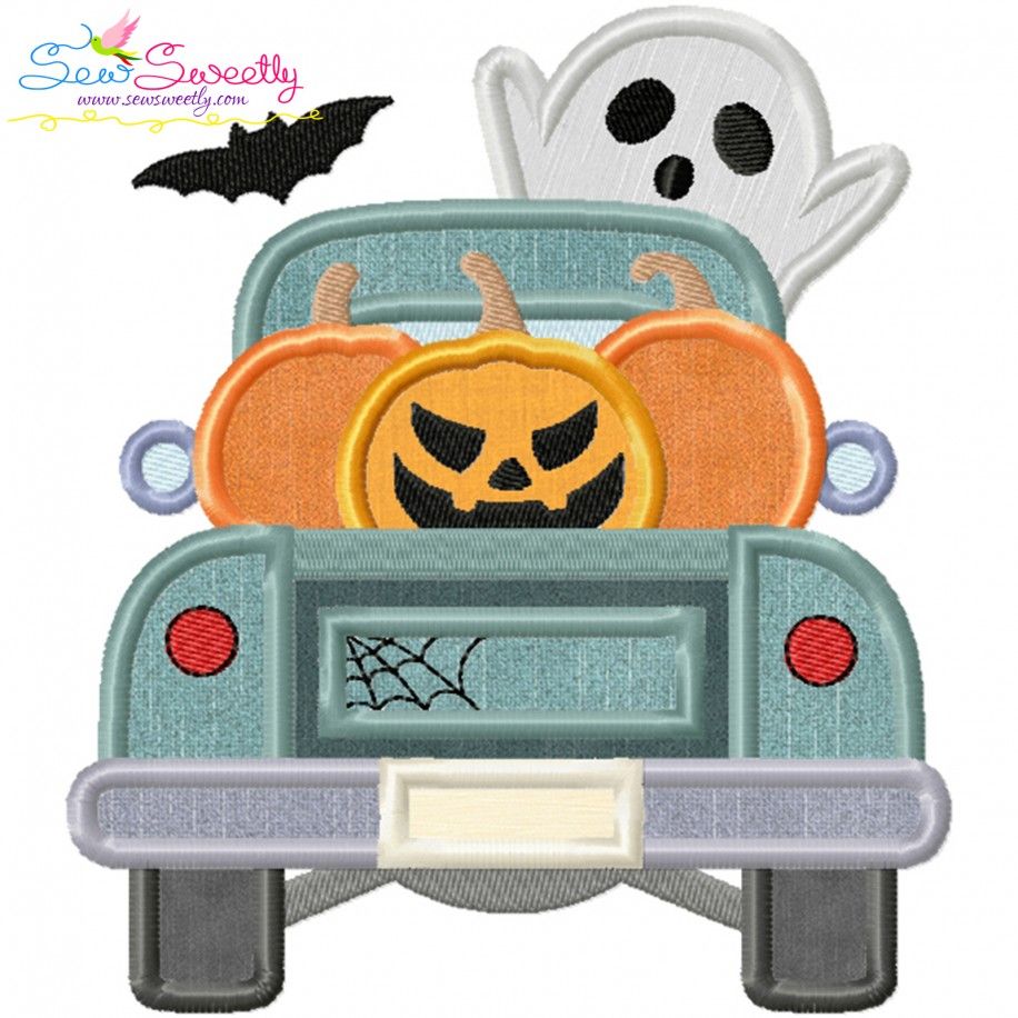 Halloween Truck Pumpkins And Ghost Applique Design Pattern-1