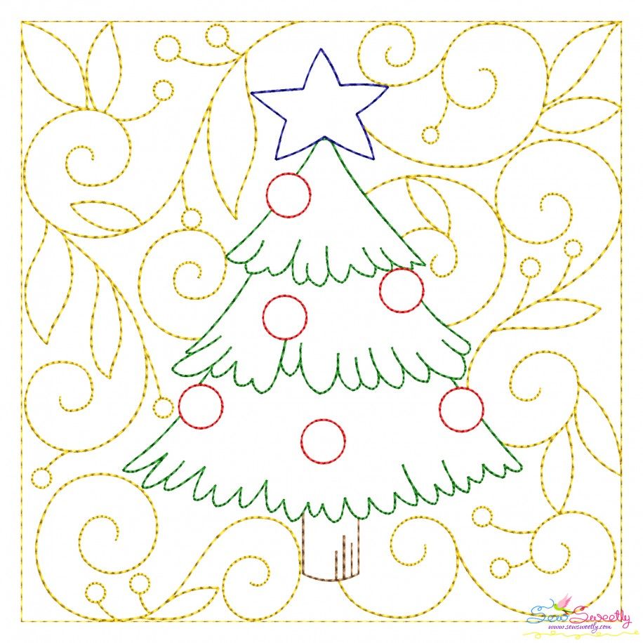 Christmas Quilt Block Tree Embroidery Design Pattern
