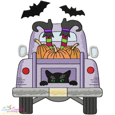 Halloween Truck Witch Legs And Pumpkins Embroidery Design Pattern-1