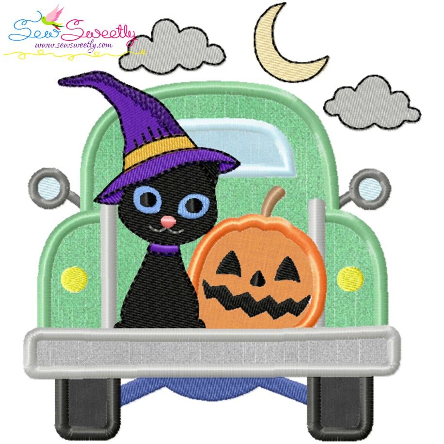 Halloween Truck Pumpkin And Cat Applique Design Pattern