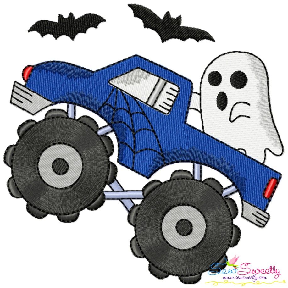 Halloween Monster Truck Ghost Embroidery Design Pattern