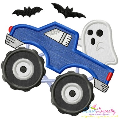 Halloween Monster Truck Ghost Applique Design Pattern-1