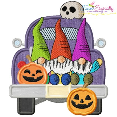 Halloween Truck Gnomes And Pumpkins Applique Design Pattern-1