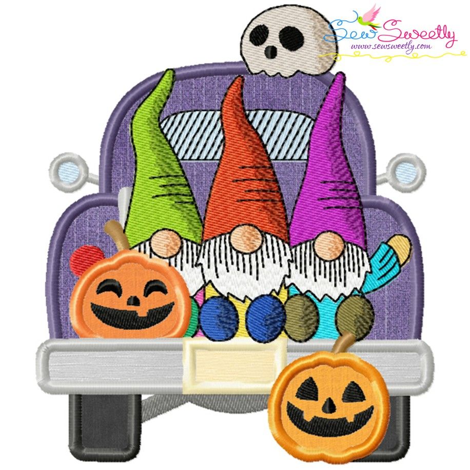Halloween Truck Gnomes And Pumpkins Applique Design Pattern