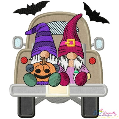 Halloween Truck And Gnomes Applique Design Pattern-1