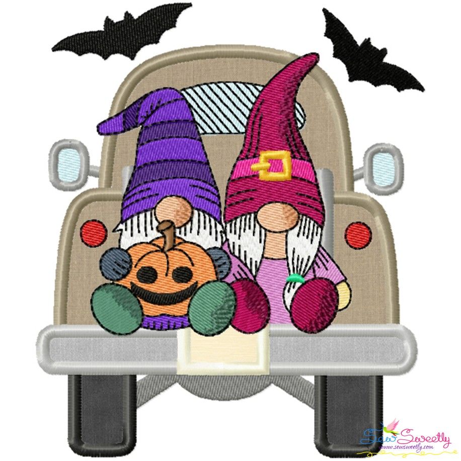 Halloween Truck And Gnomes Applique Design