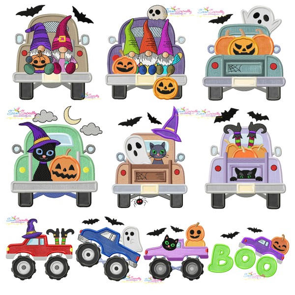 Halloween Trucks Applique Design Bundle-1