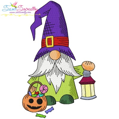 Halloween Gnome Candy And Lantern Embroidery Design Pattern-1