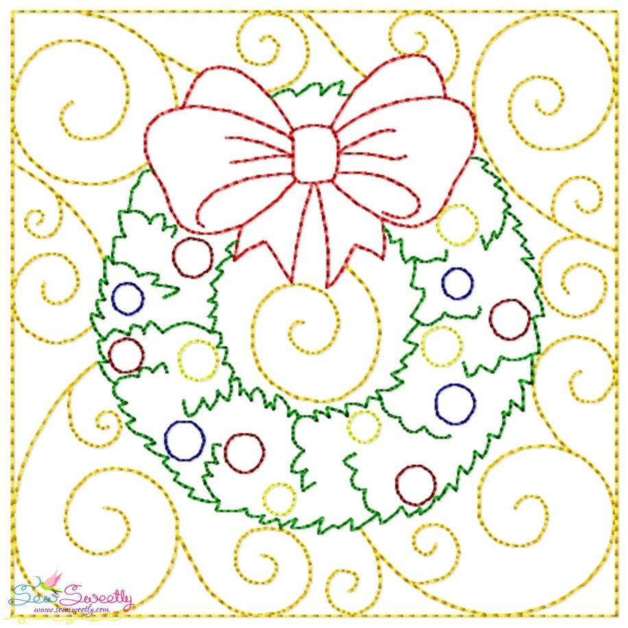 Christmas Quilt Block Wreath Embroidery Design Pattern