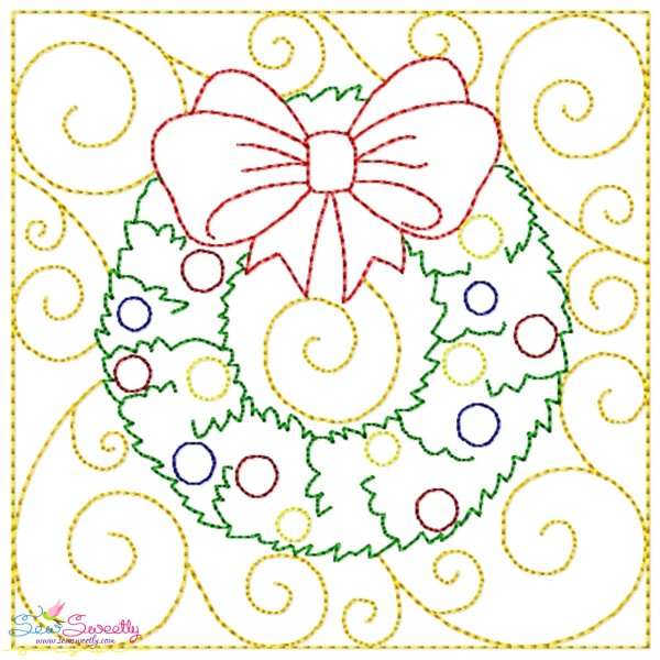 Christmas Quilt Block Wreath Embroidery Design Pattern-1