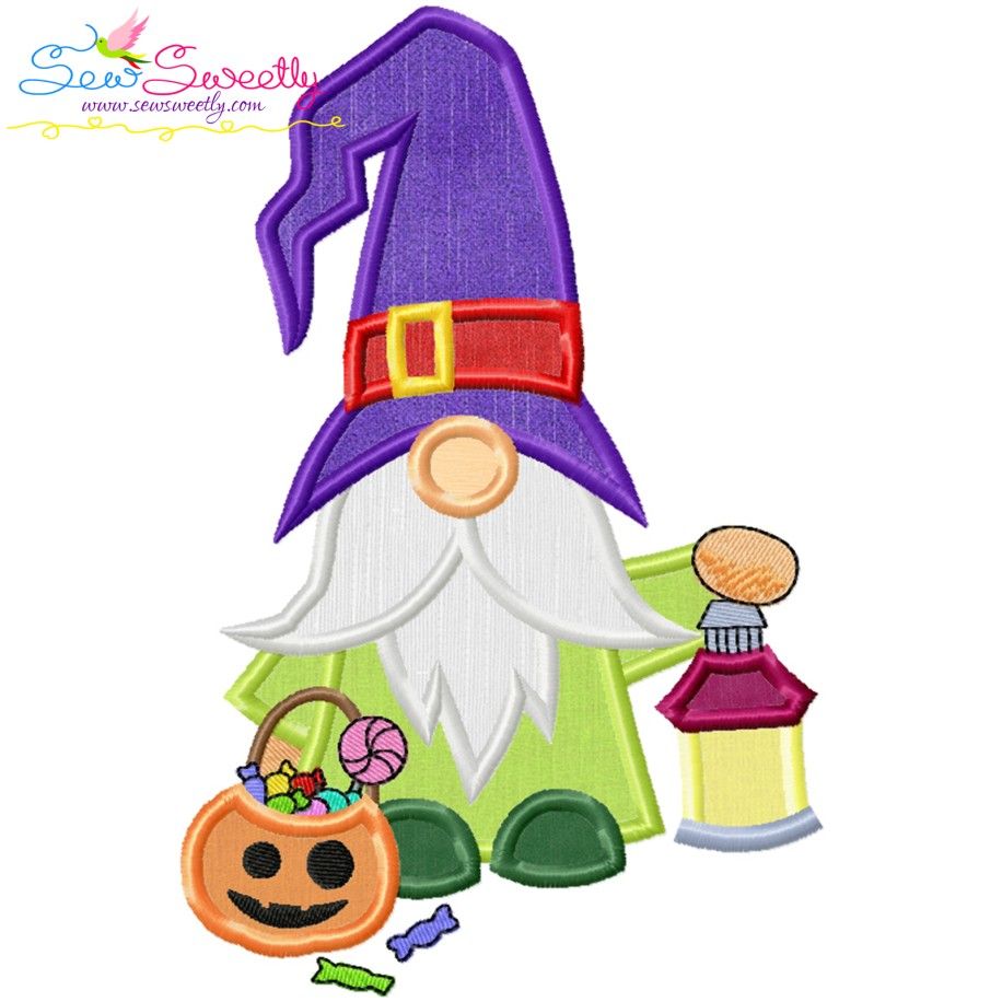 Halloween Gnome Candy And Lantern Applique Design- 1