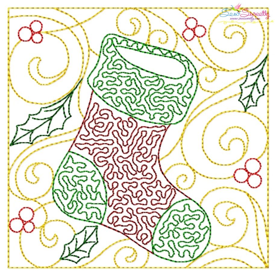 Christmas Quilt Block Stocking Embroidery Design Pattern