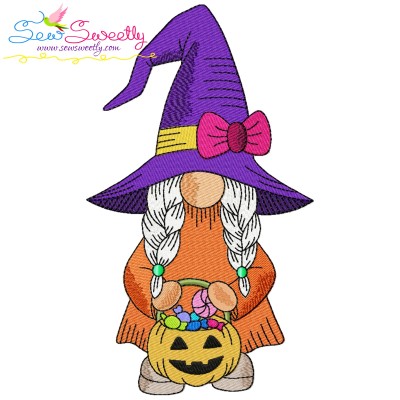 Halloween Girl Gnome Candy Embroidery Design Pattern-1