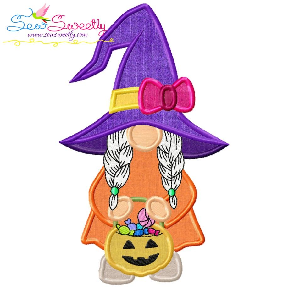 Halloween Girl Gnome Candy Applique Design Pattern-1