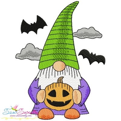 Halloween Gnome Jack-O-Lantern Embroidery Design Pattern-1