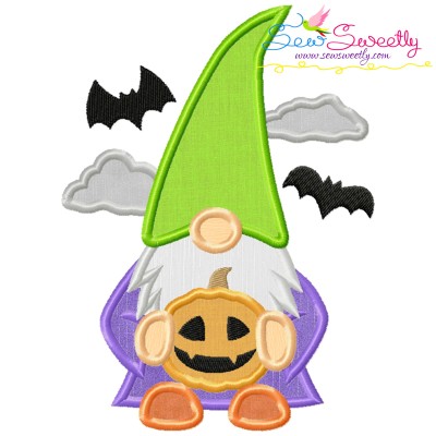 Halloween Gnome Jack-O-Lantern Applique Design Pattern-1