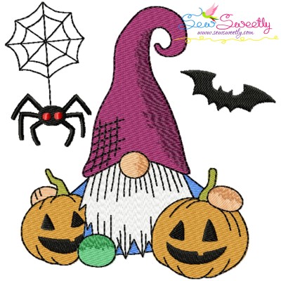 Halloween Gnome Pumpkins And Spider Embroidery Design Pattern-1