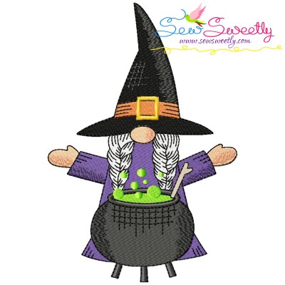 Halloween Girl Gnome Cauldron Embroidery Design Pattern-1