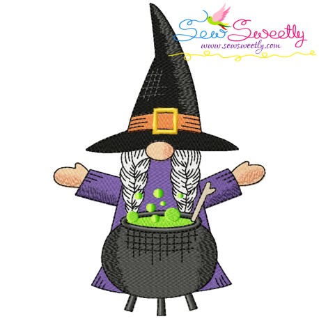 Halloween Girl Gnome Cauldron Embroidery Design Pattern