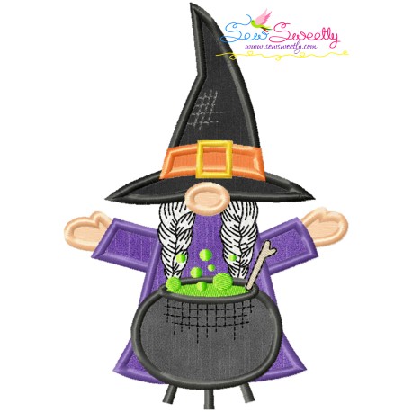 Halloween Girl Gnome Cauldron Applique Design Pattern