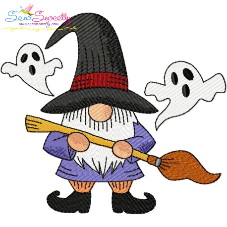 Halloween Gnome Broom Embroidery Design Pattern