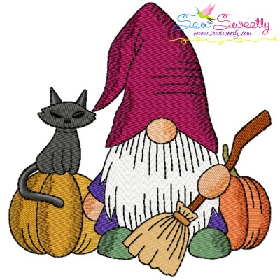 Halloween Gnome Pumpkins And Broom Embroidery Design- 1