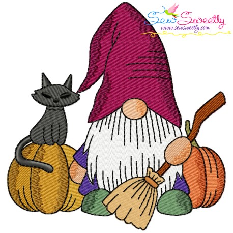 Halloween Gnome Pumpkins And Broom Embroidery Design Pattern