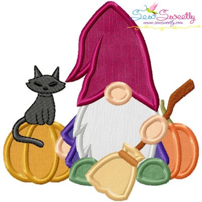 Halloween Gnome Pumpkins And Broom Applique Design Pattern-1