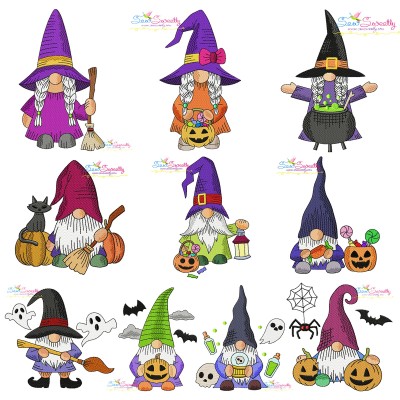 Halloween Gnomes Embroidery Design Pattern Bundle Filled Version-1