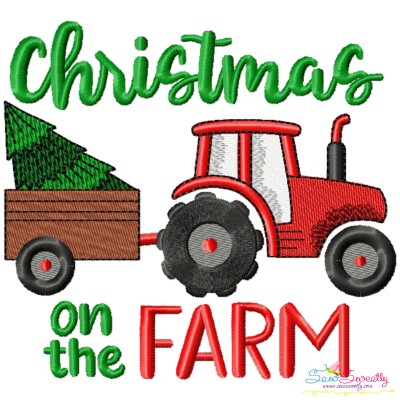 Christmas On The Farm Tractor With Wagon Embroidery Design Pattern-1