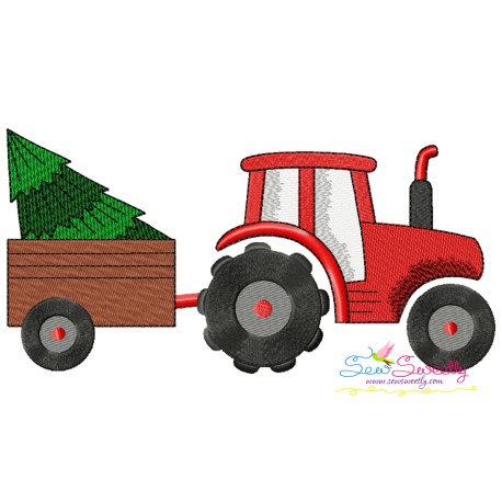Tractor With Christmas Tree Embroidery Design Pattern-1