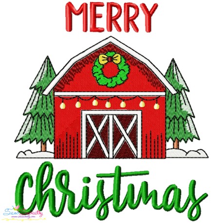 Merry Christmas Barn Farmhouse Embroidery Design Pattern-1