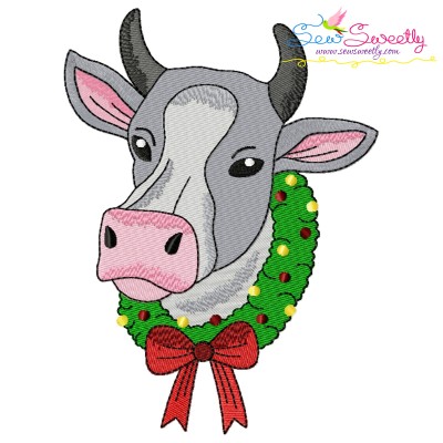 Christmas Cow Wreath Embroidery Design Pattern-1