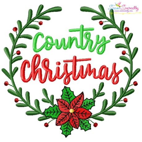 Country Christmas Wreath Embroidery Design- 1