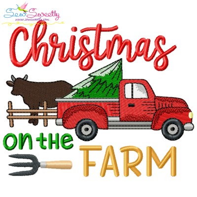 Christmas On The Farm Truck And Cow Embroidery Design Pattern-1